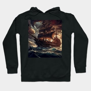 Galleon ship at sea during storm Hoodie